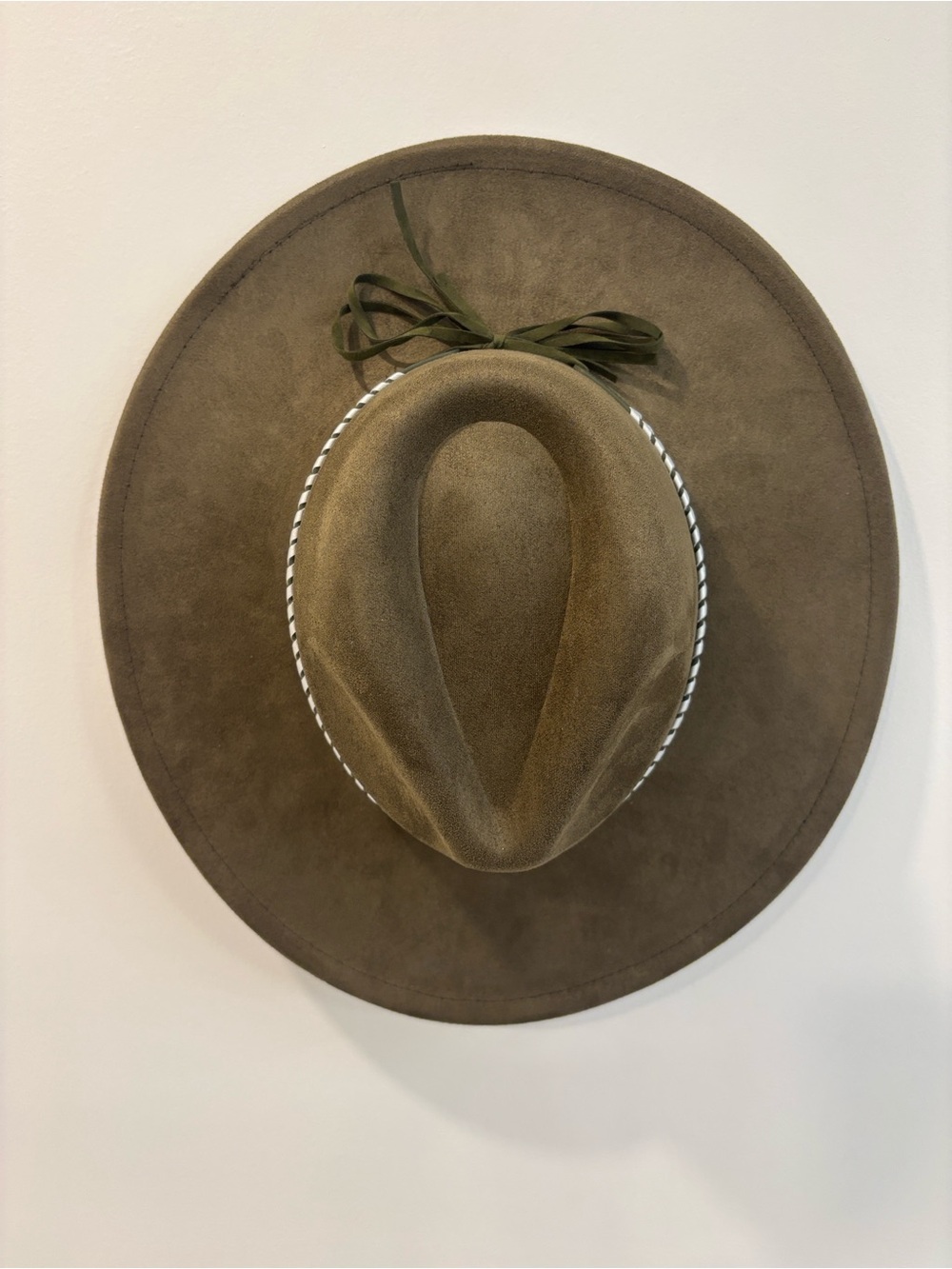 *NWT* Anthropologie Olive Brown Suede Fedora with Contrast Trim